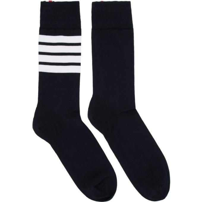 Thom Browne Navy 4-Bar Mid-Calf Socks