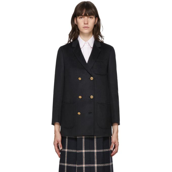 Thom Browne Navy Cashmere Double-Breasted Sack Coat
