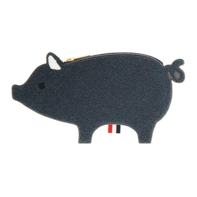 Thom Browne Navy Fluffy Pig Pouch