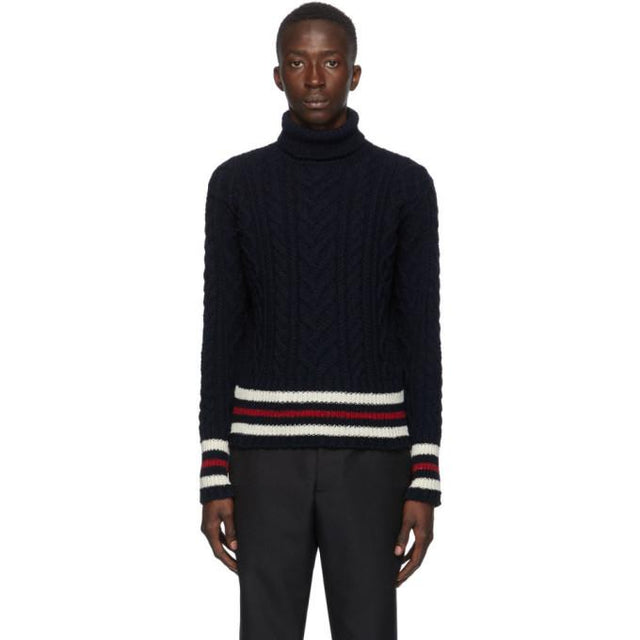 Thom Browne Navy Mohair Aran Turtleneck