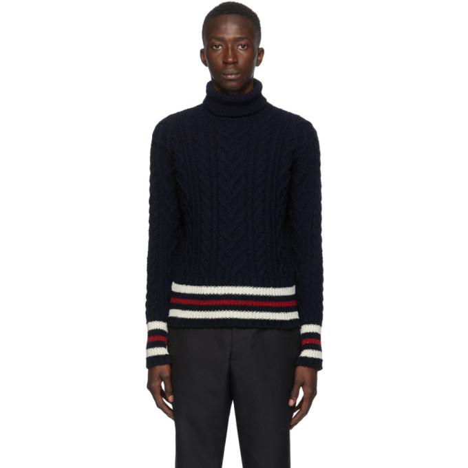 Thom Browne Navy Mohair Aran Turtleneck