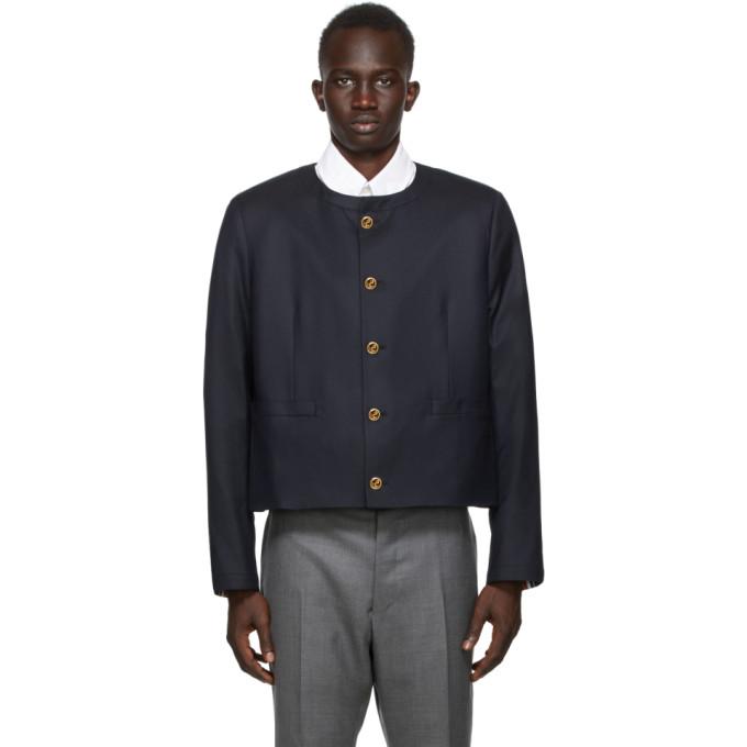 Thom Browne Navy Super 120s Wool Cardigan