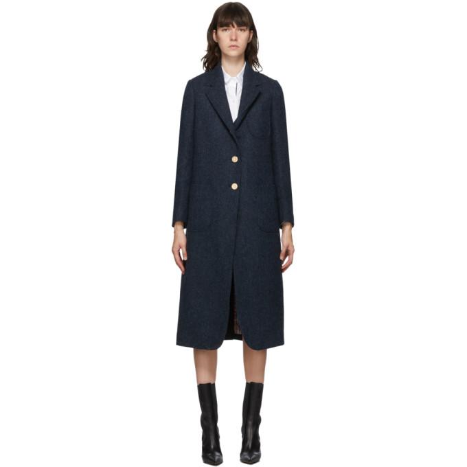 Thom Browne Navy Wool Elongated Sack Coat