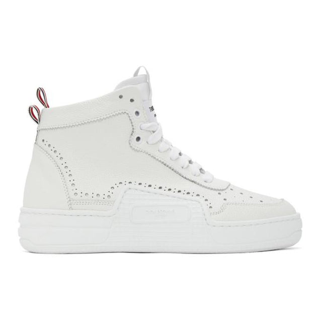 Thom Browne White Calfskin Basketball Sneakers