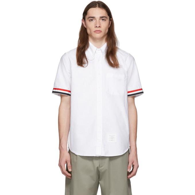Thom Browne White Grosgrain Cuff Straight Fit Shirt
