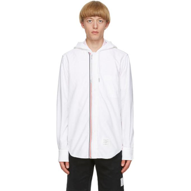 Thom Browne White Oxford Cloth Hooded Shirt
