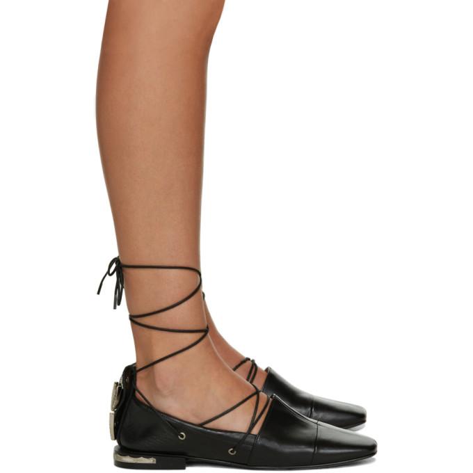 Toga Pulla Black Ankle Strap Ballerina Flats
