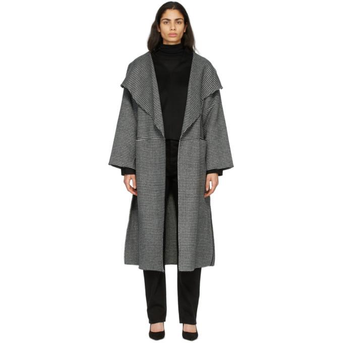 Toteme Black and White Wool Herringbone Signature Coat
