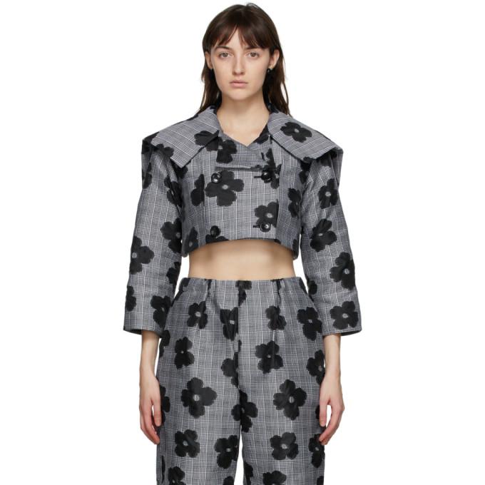Tricot Comme des Garcons Black and Grey Floral Cropped Jacquard Jacket