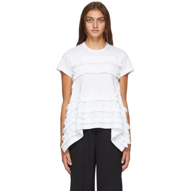 Tricot Comme des Garcons White A-Line Ruffled T-Shirt