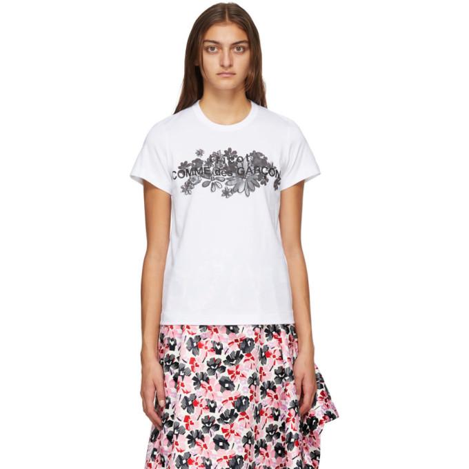 Tricot Comme des Garcons White Floral Print Logo T-Shirt