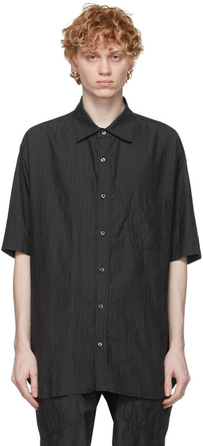 ts(s) Navy Pinstripe Faille Short Sleeve Shirt - TS (S) Chemise à manches courtes à manches courtes de raquette - TS (S) 네이비 핀 스트라이프 실패 반소매 셔츠