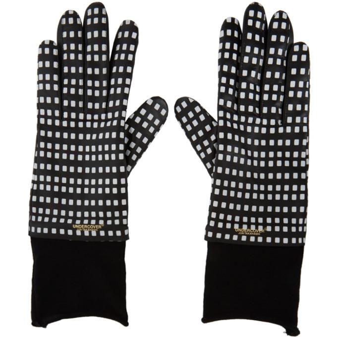 Undercover Black and White Sheepskin Printed Gloves