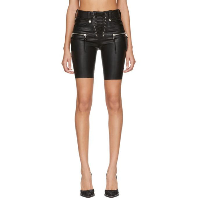 Unravel Black Plonge Leather Corset Shorts