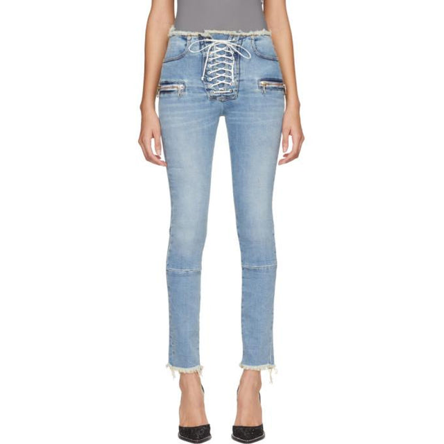 Unravel Blue Lace-Up Skinny Jeans