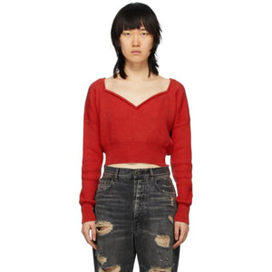 Unravel Red Cashmere V-Neck Sweater