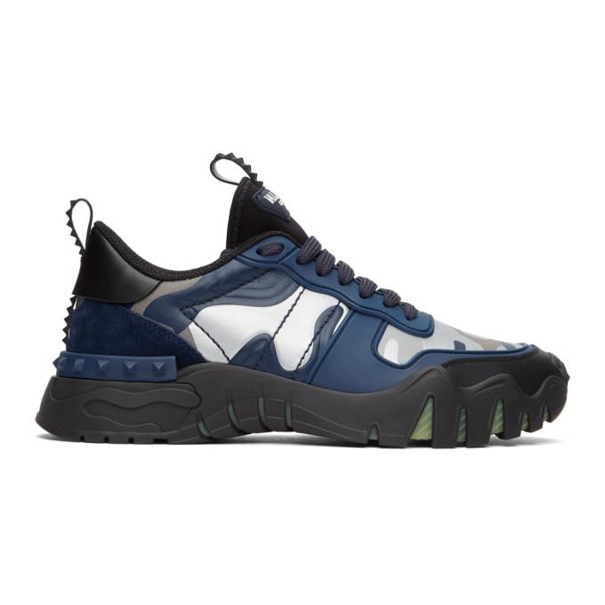 Valentino Black and Blue Valentino Garavani Camo Rockrunner Sneakers
