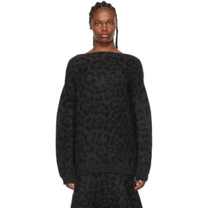 Valentino Black and Grey Mohair Leopard Sweater