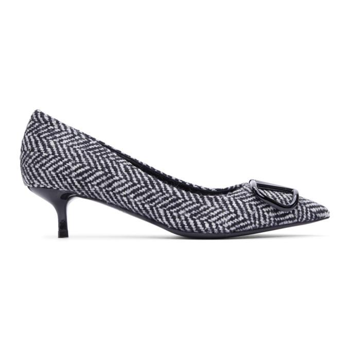 Valentino Black and White Valentino Garavani Chevron VLogo Heels