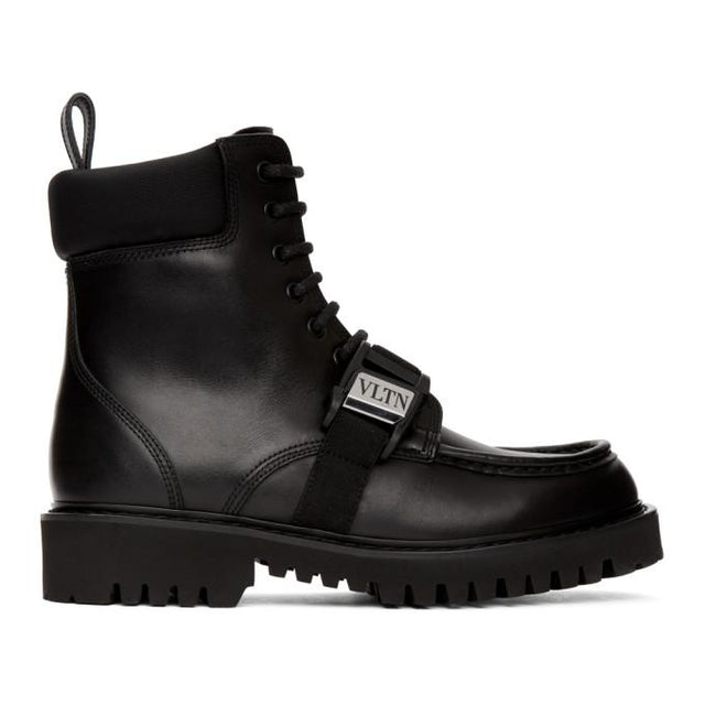Valentino Black Valentino Garavani Leather VLTN Combat Boots