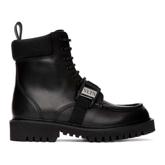 Valentino Black Valentino Garavani Leather VLTN Combat Boots