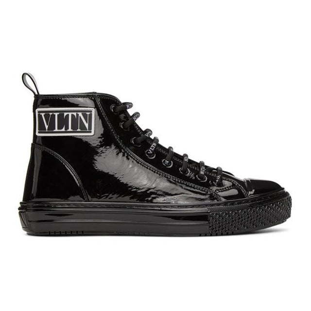 Valentino Black Valentino Garavani Patent VLTN High-Top Sneaker