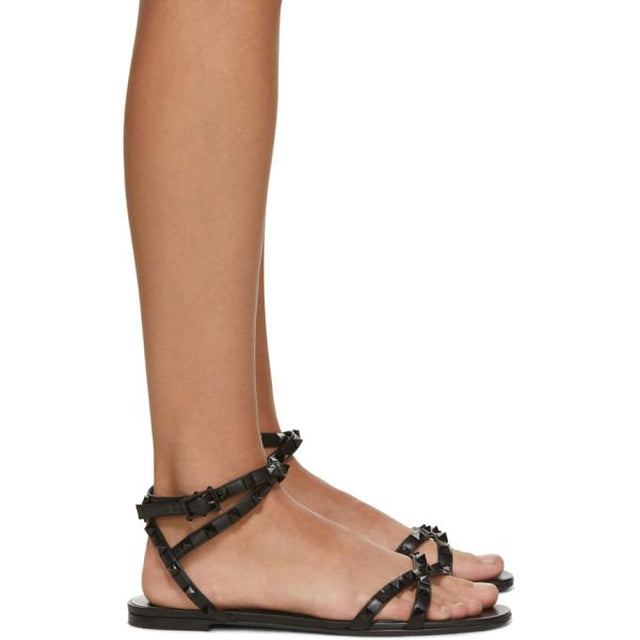 Valentino Black Valentino Garavani Rockstud Cross Flat Sandals