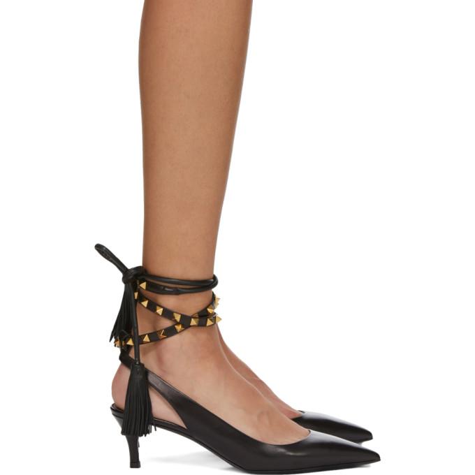 Valentino Black Valentino Garavani Rockstud Fringe Slingback Heels