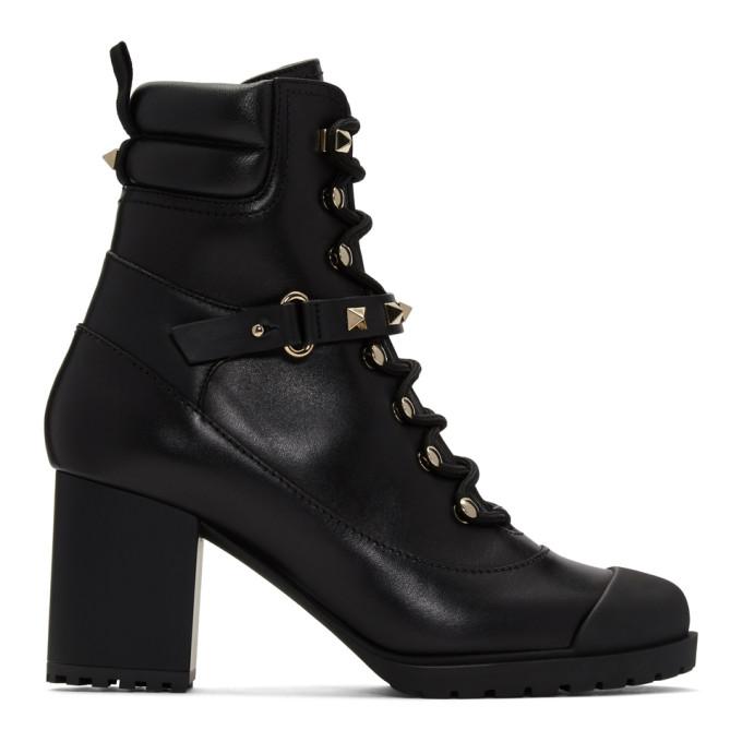 Valentino Black Valentino Garavani Rockstud Heeled Combat Boots