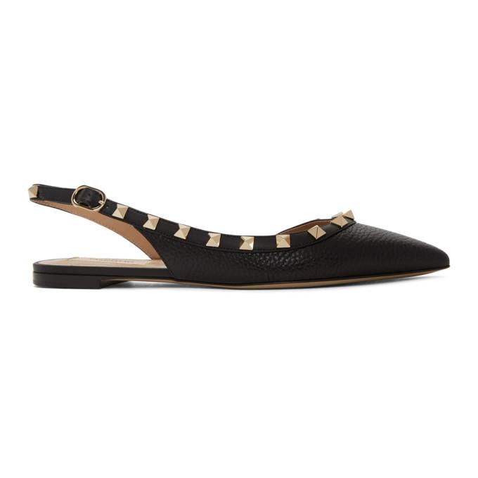 Valentino Black Valentino Garavani Rockstud Slingback Ballerina Flats