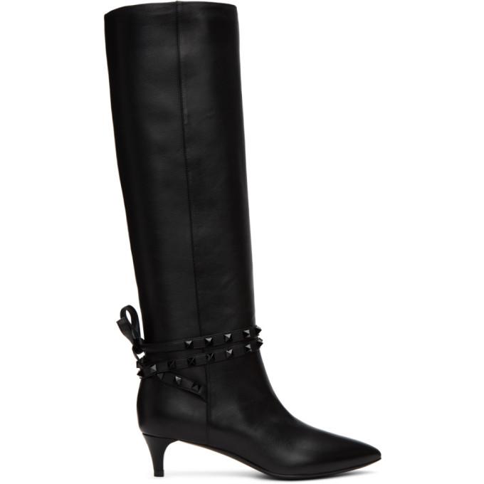 Valentino Black Valentino Garavani Rockstud Tall Boots