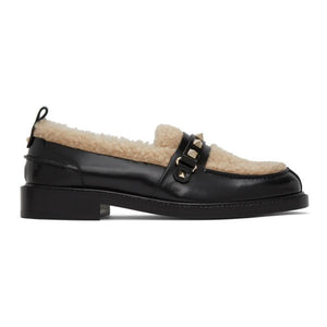 Valentino Black Valentino Garavani Shearling Rockstud Loafers