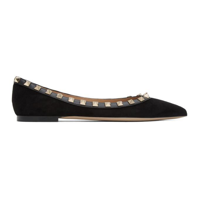 Valentino Black Valentino Garavani Suede Rockstud Ballerina Flats