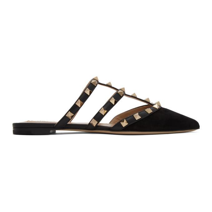 Valentino Black Valentino Garavani Suede Rockstud Mules