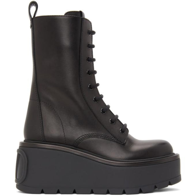Valentino Black Valentino Garavani VLogo Platform Combat Boots