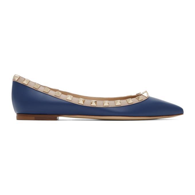 Valentino Blue Valentino Garavani Rockstud Ballerina Flats