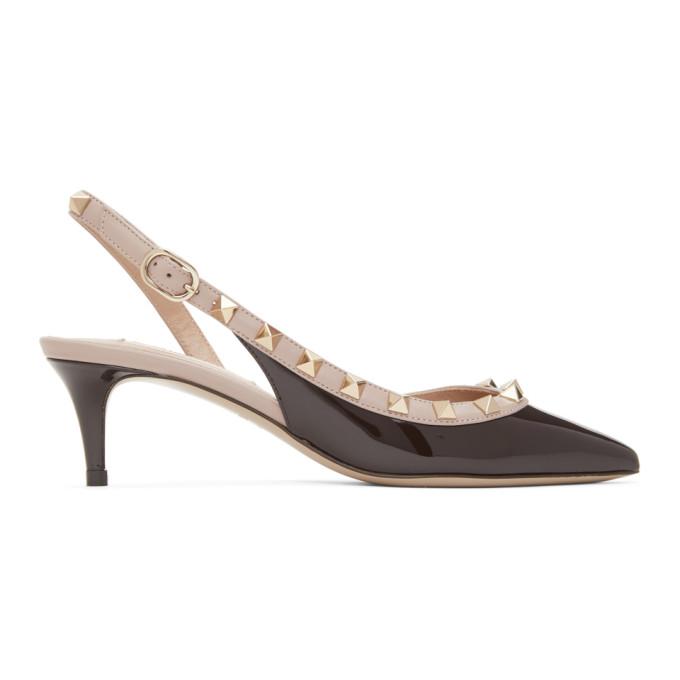 Valentino Brown and Pink Valentino Garavani Rockstud Slingback Heels