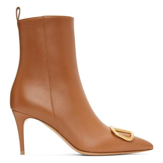 Valentino Brown Valentino Garavani VLogo Stiletto Ankle Boots