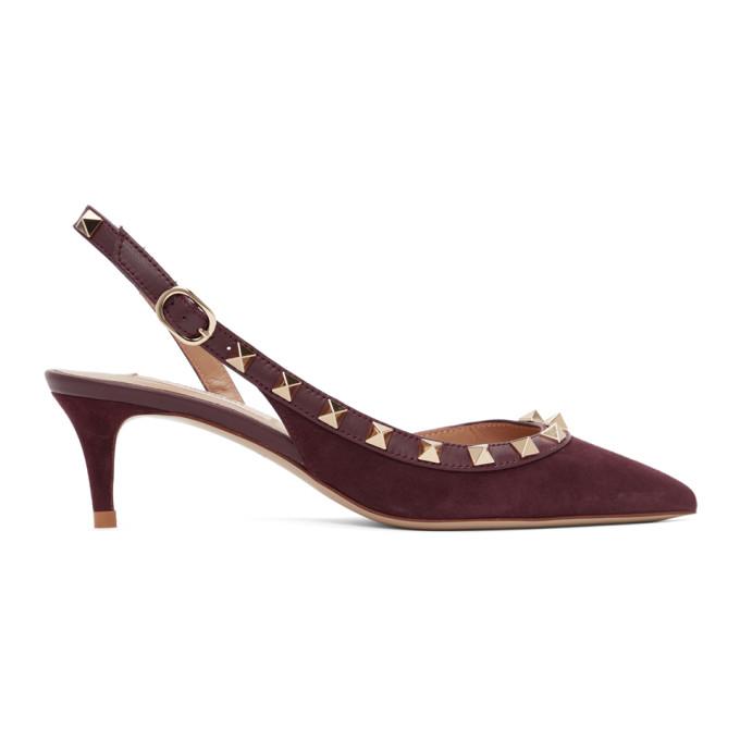Valentino Burgundy Valeninto Garavani Rockstud Slingback Heels