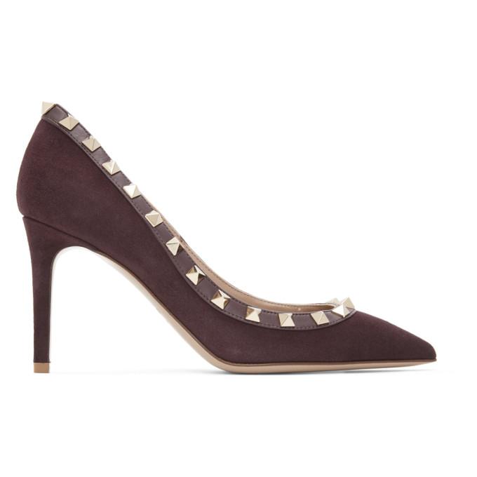 Valentino Burgundy Valentino Garavani Suede Rockstud 85 Heels