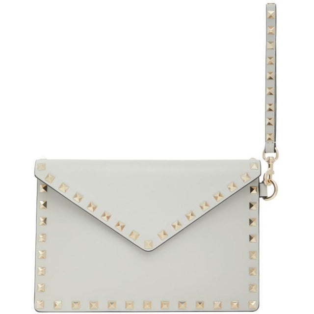 Valentino Grey Valentino Garavani Medium Rockstud Flat Pouch