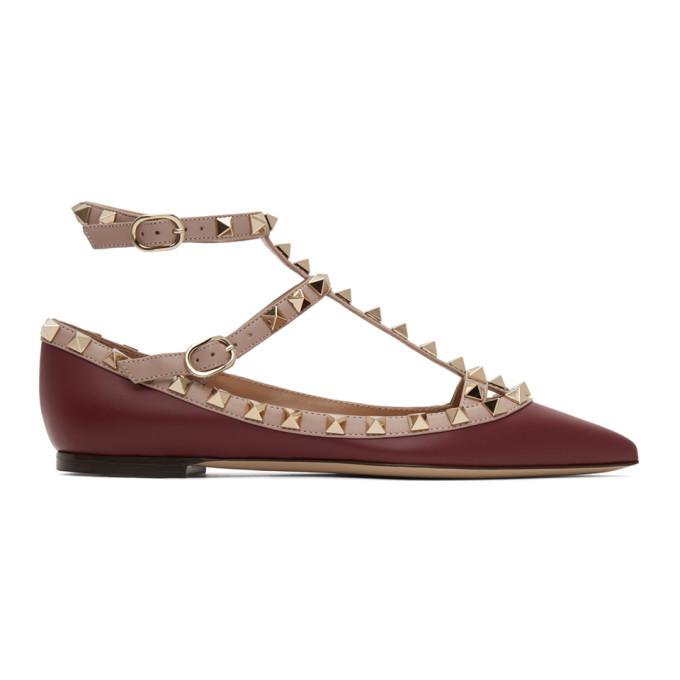 Valentino Pink and Red Valentino Garavani Rockstud Cage Ballerina Flats