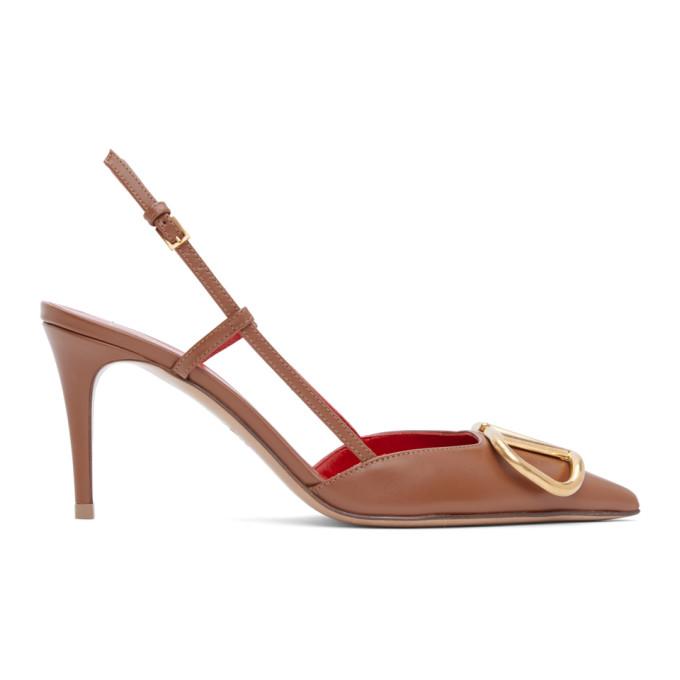 Valentino Tan Valentino Garavani VLogo Slingback Heels