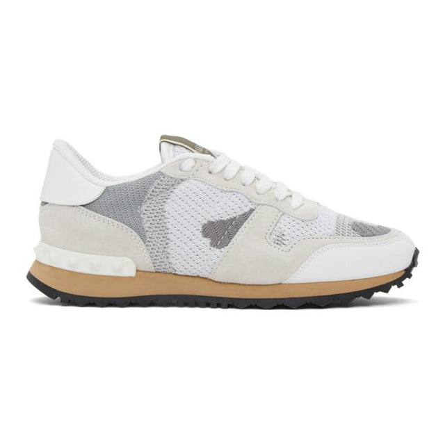 Valentino White and Grey Valentino Garavani Camo Rockrunner Sneakers