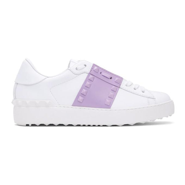 Valentino White and Purple Valentino Garavani Rockstud Open Sneakers