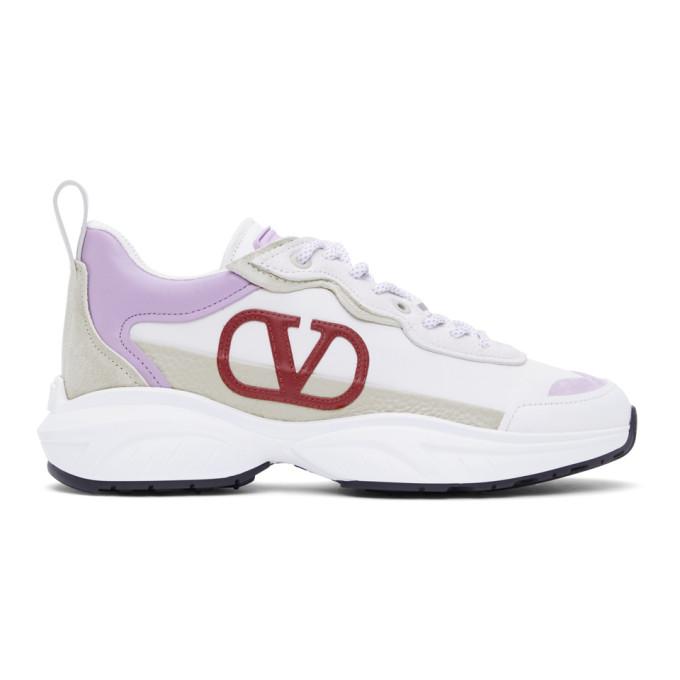 Valentino White and Purple Valentino Garavani VLogo Sneaker