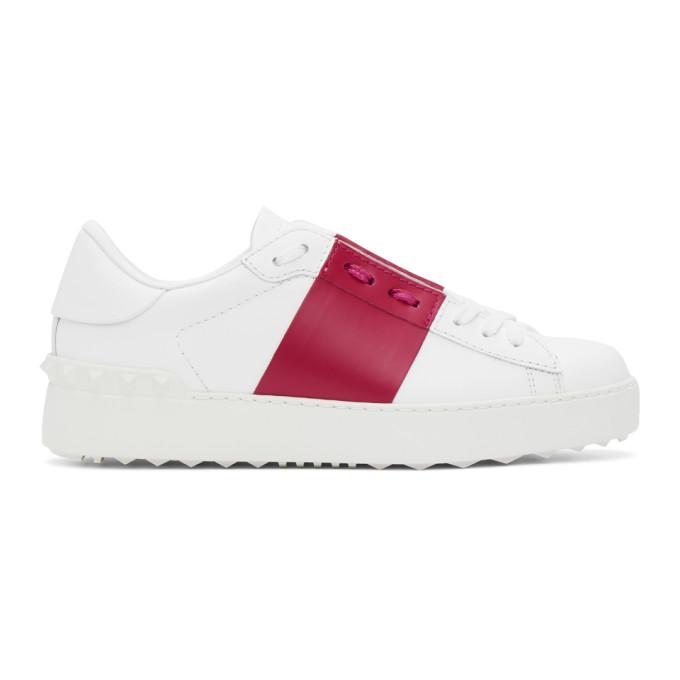 Valentino White and Red Valentino Garavani Rockstud Open Sneakers