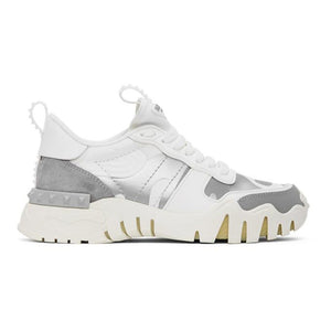 Valentino White and Silver Valentino Garavani Camo Rockrunner Sneakers