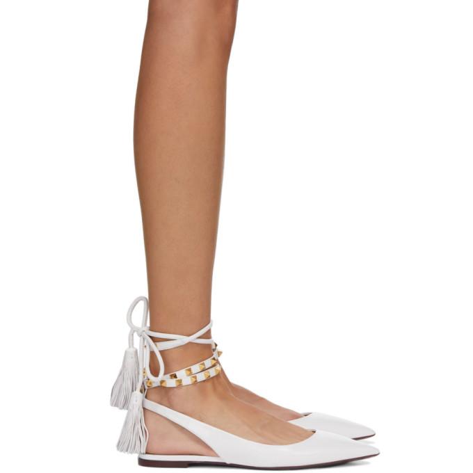 Valentino White Valentino Garavani Fringe Ballerina Flats