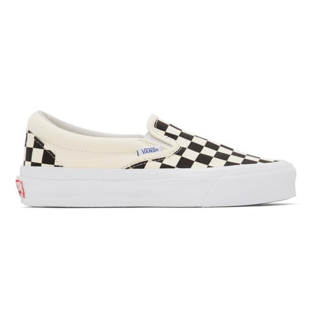 Vans Black and Off-White Checkerboard OG Classic Slip-On LX Sneakers